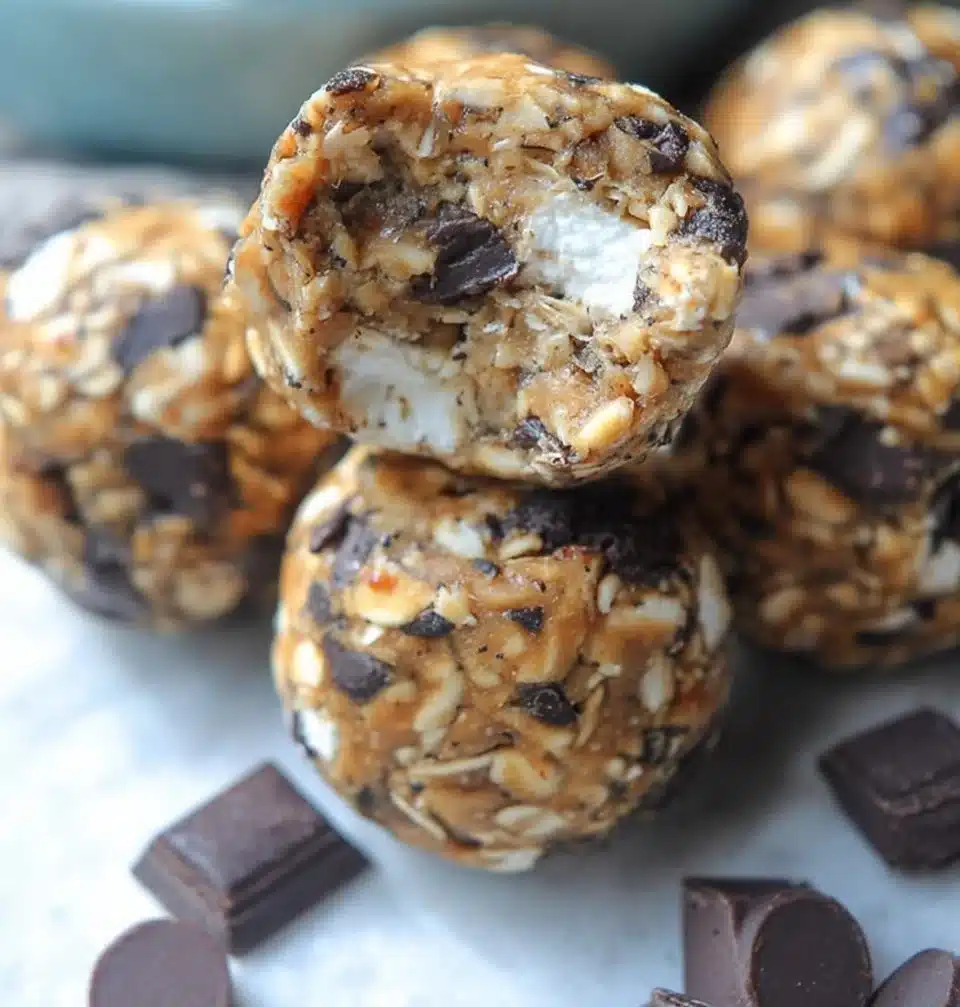 Homemade Smores Energy Bites with chocolate and graham cracker crumbs