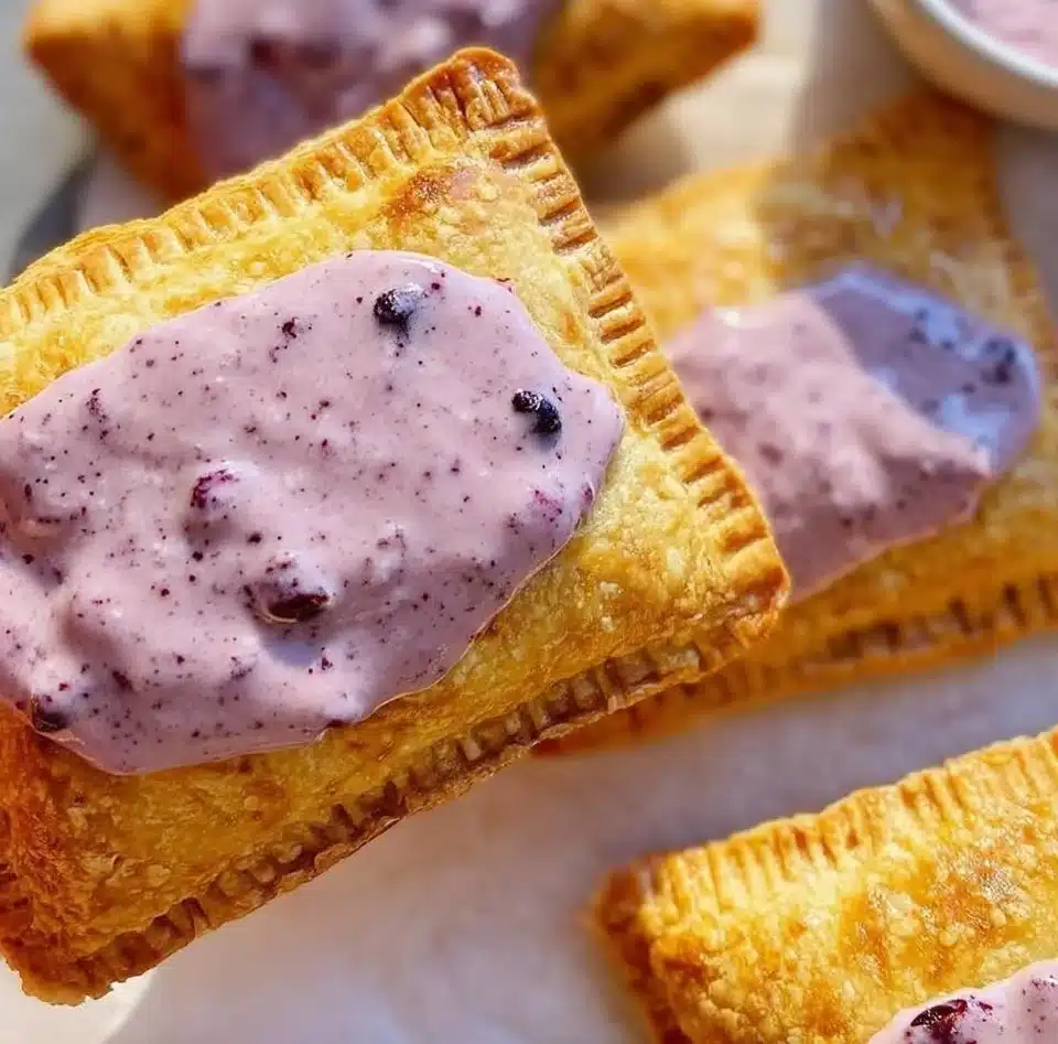 Homemade sourdough pop tarts made with sourdough discard on a wooden table.