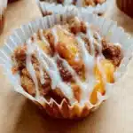 Sourdough Peach Coffee Cake Muffins displayed on a plate