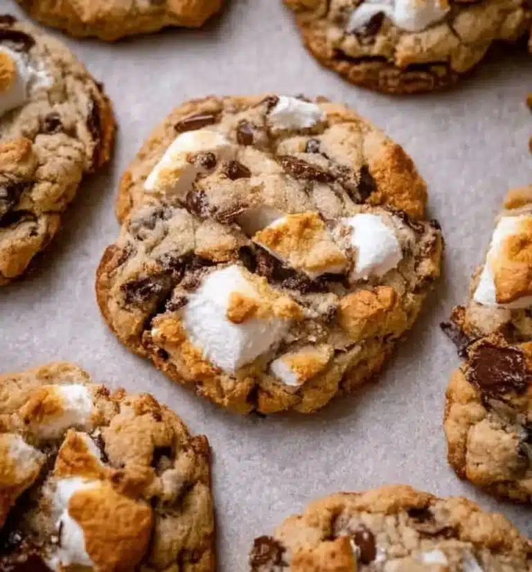 Delicious Sourdough Smores Cookies with melted chocolate and marshmallows