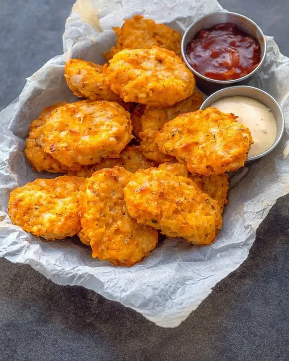 Plate of tasty Sweet Potato Chicken Poppers served with dipping sauce