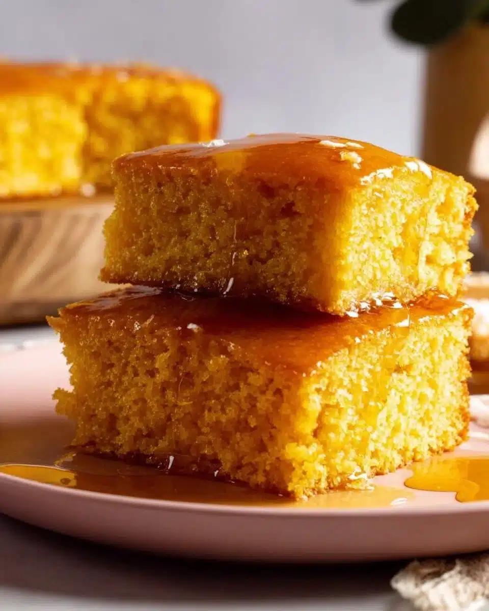 Homemade sweet potato cornbread served on a wooden plate.