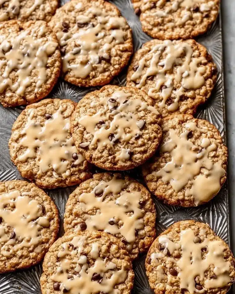 Delicious vanilla oatmeal latte cookies stacked on a plate