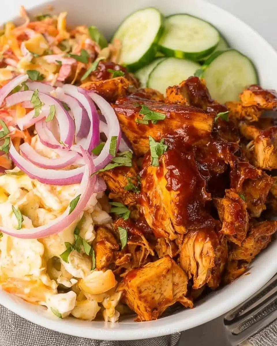 BBQ Chicken Bowls with fresh vegetables and savory sauce