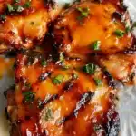 Dish of spicy Buffalo Chicken Thighs served with celery and ranch dressing