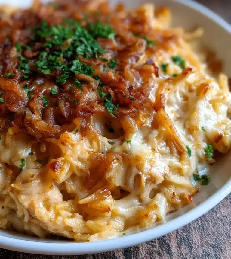 Delicious Chicken Orzo Casserole baked with vegetables and herbs