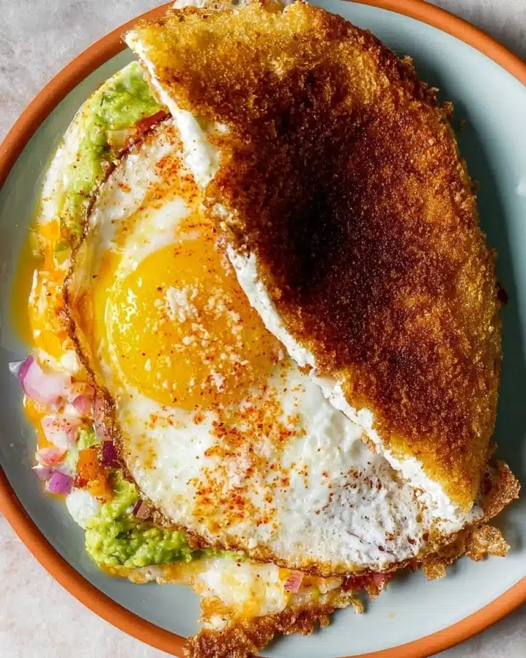 Delicious feta fried eggs served on a plate for breakfast.