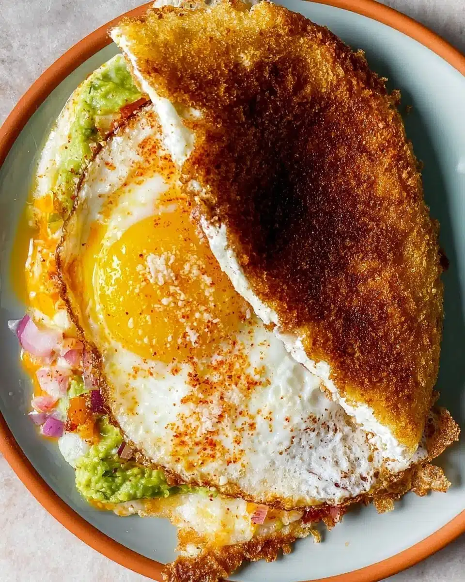 Delicious feta fried eggs served on a plate for breakfast.