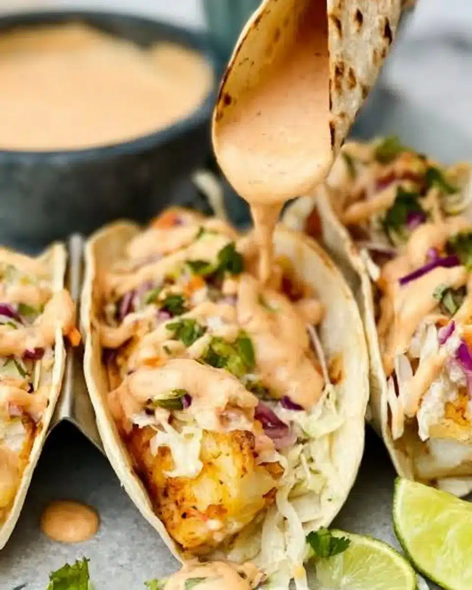 Delicious homemade fish tacos with fresh toppings and vibrant colors.