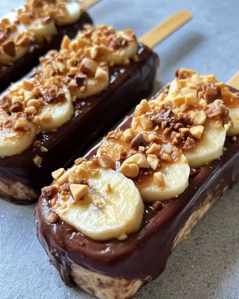 Frozen Banana Snickers dessert featuring bananas and Snickers chocolate.