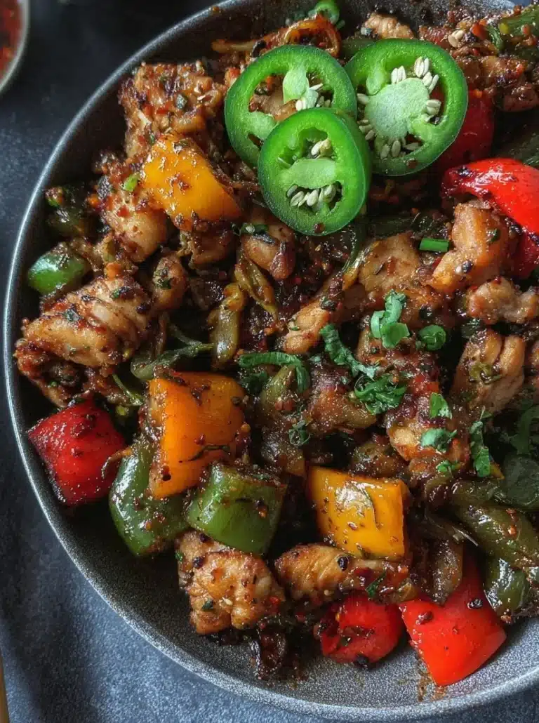 Delicious jalapeno chicken dish garnished with fresh herbs.