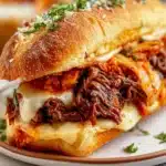 Delicious Kimchi Bulgogi Cheesesteak with spicy kimchi and tender beef
