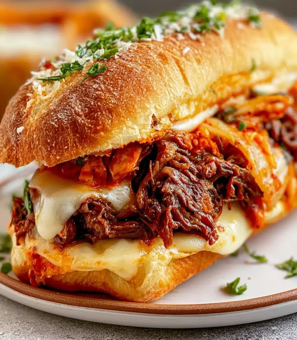 Delicious Kimchi Bulgogi Cheesesteak with spicy kimchi and tender beef
