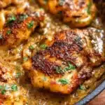 Delicious mustard chicken served with fresh herbs and vegetables