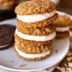 Homemade Oatmeal Cream Pies with oatmeal cookies and cream filling
