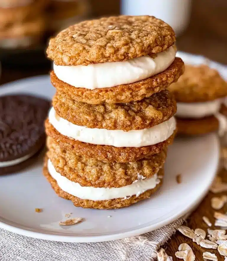 Homemade Oatmeal Cream Pies with oatmeal cookies and cream filling