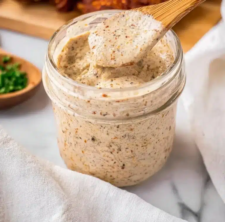 Delicious Popeyes Ranch dipping sauce with crispy chicken and fries.