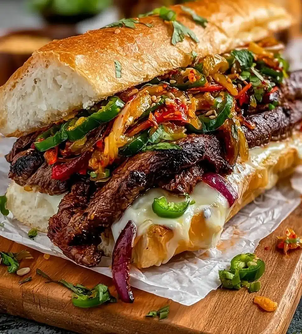 Delicious steak sandwich with fresh ingredients and savory flavors.
