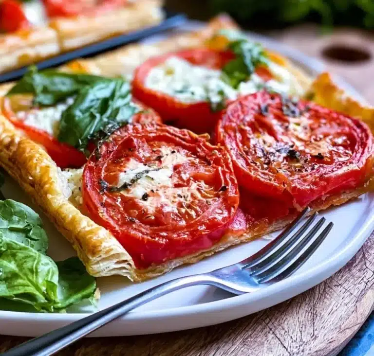 Delicious homemade Tomato Tart with fresh tomatoes and herbs.