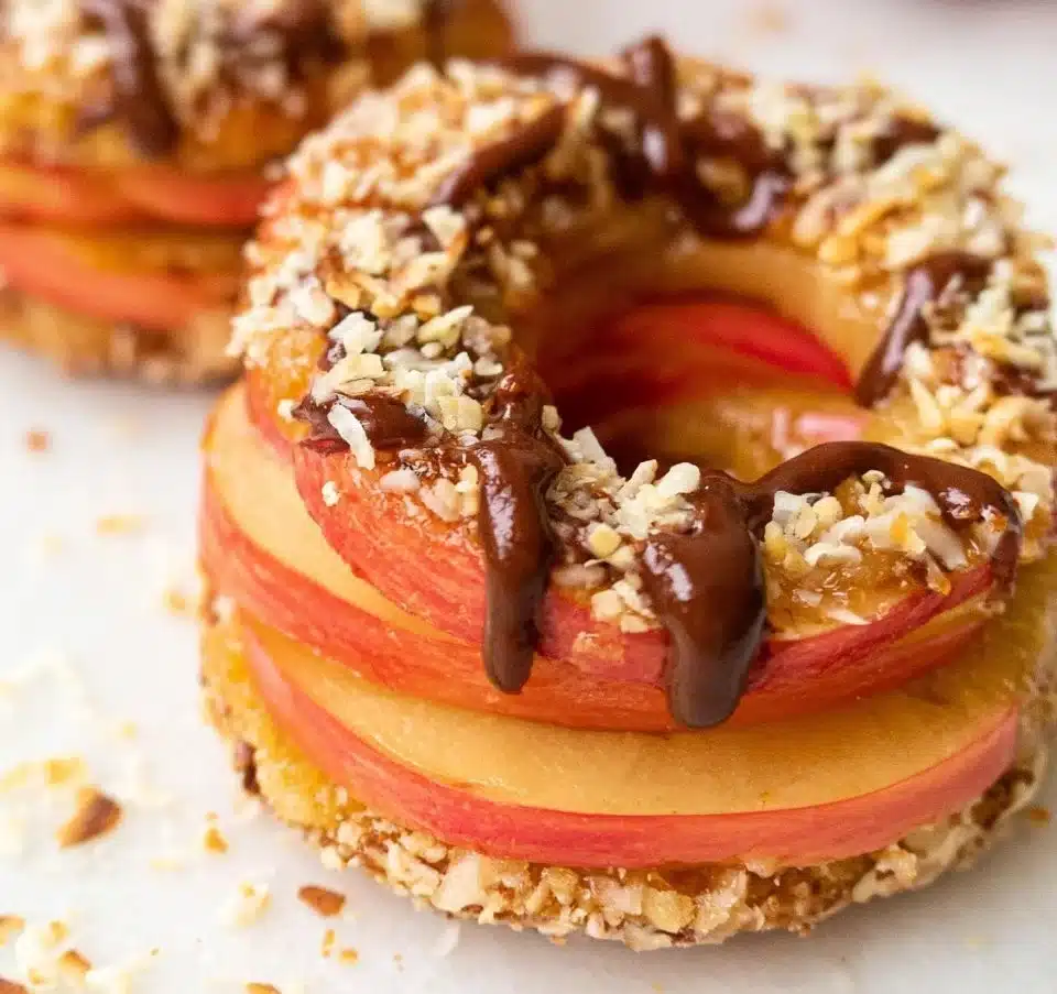 Delicious homemade Apple Samoas dessert with caramel and coconut.