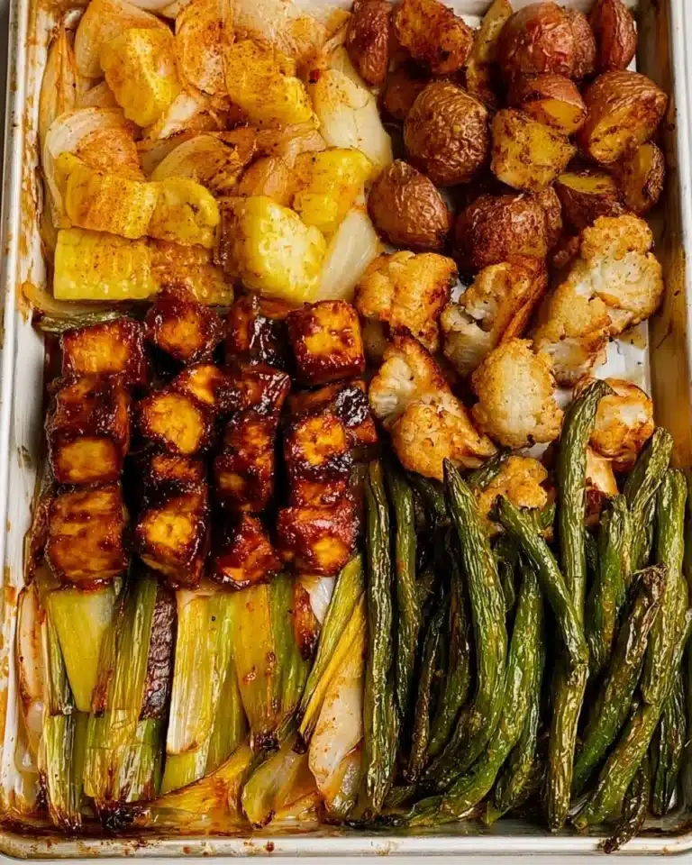 Grilled BBQ tofu slices served with fresh vegetables and sauce.