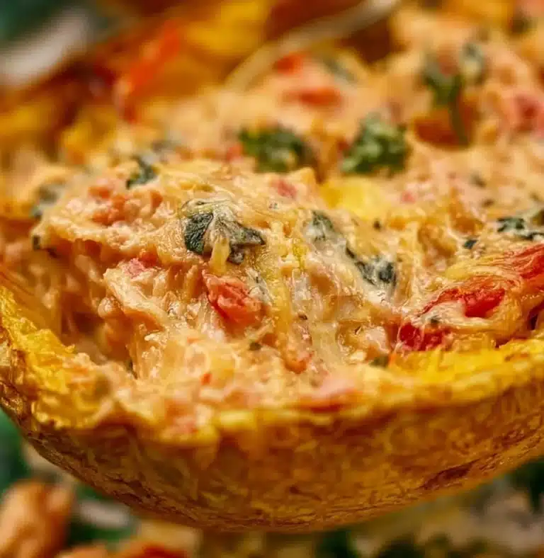 Boursin Spaghetti Squash topped with herbs and cheese in a bowl