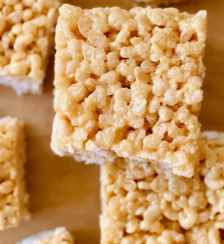 Delicious Brown Butter Rice Krispies Treats with a golden crispy texture