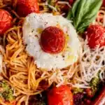 Delicious Burrata Pasta with creamy cheese and fresh herbs
