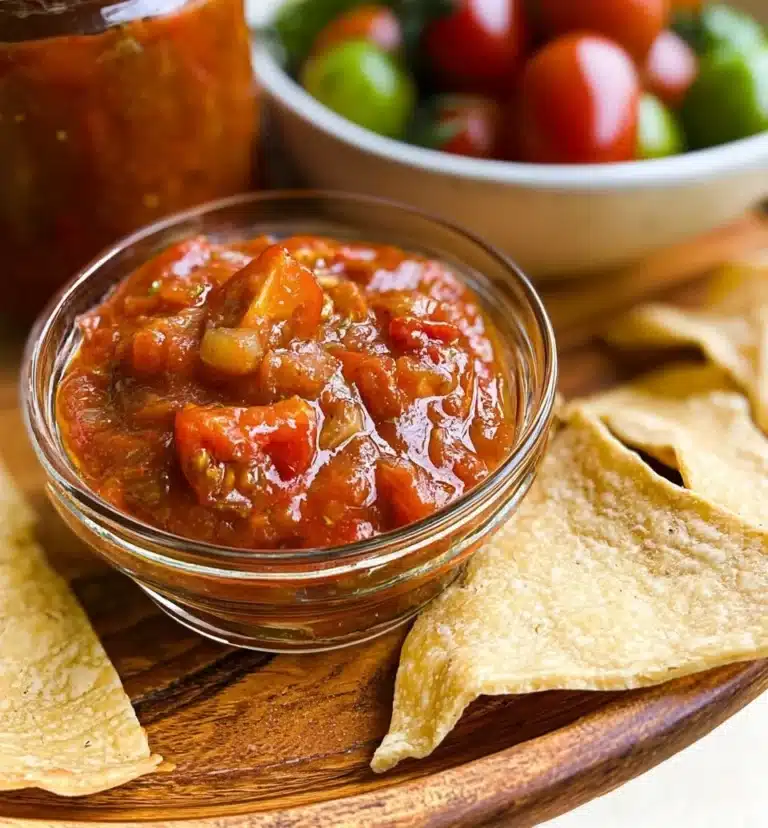 Fresh Cherry Tomato Salsa served in a bowl with tortilla chips