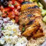 Delicious chicken bowl with fresh vegetables and grilled chicken