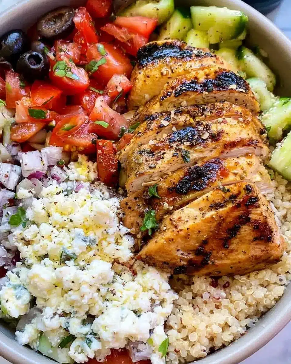 Delicious chicken bowl with fresh vegetables and grilled chicken