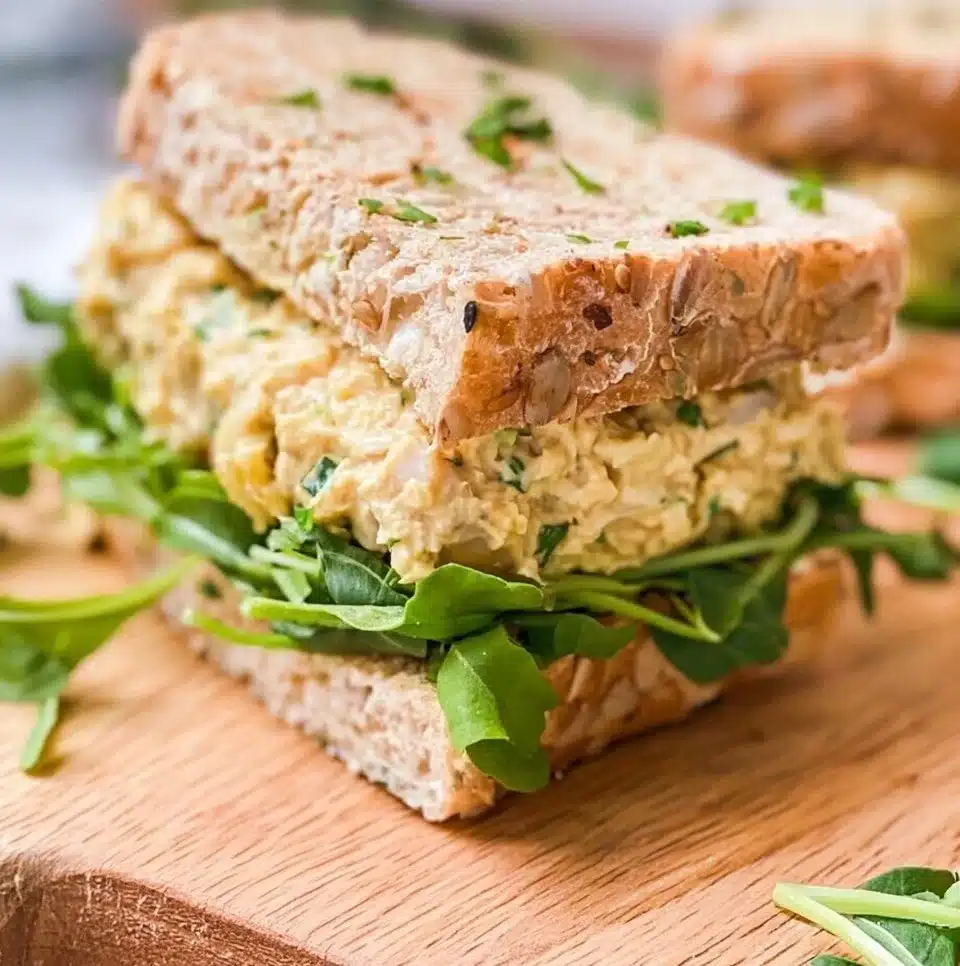 Chickpea salad sandwich with fresh ingredients and vibrant colors