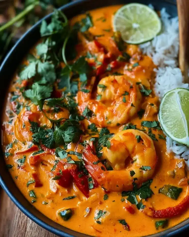 Delicious Coconut Shrimp Curry served in a bowl with fresh herbs