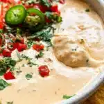 Delicious Cottage Cheese Queso Dip served in a bowl with tortilla chips