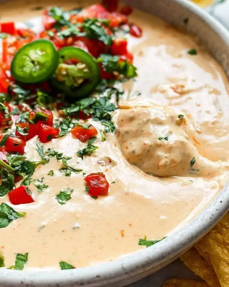 Delicious Cottage Cheese Queso Dip served in a bowl with tortilla chips