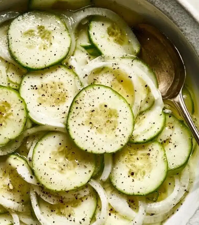 Fresh cucumber vinegar salad in a bowl, perfect for summer meals