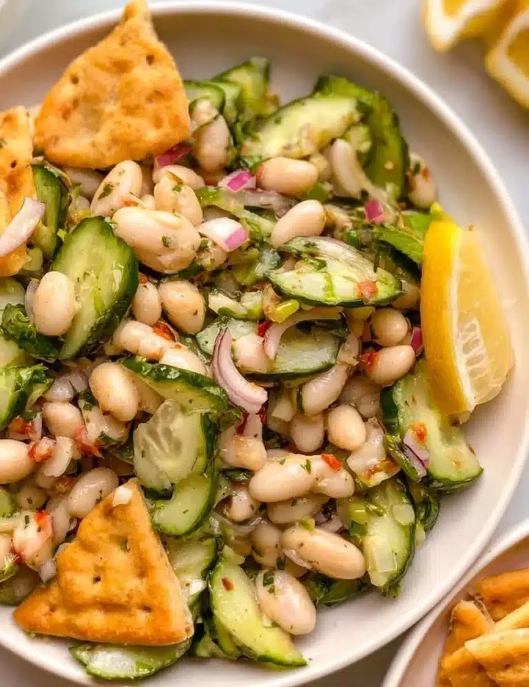 Fresh and colorful dilly white bean cucumber salad with herbs
