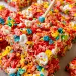 Colorful Fruity Pebbles Rice Krispie Treats on a plate