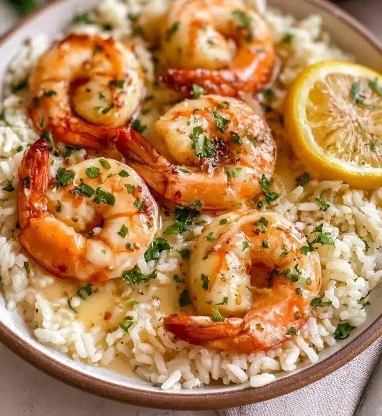 Sizzling garlic butter shrimp served in a skillet with herbs and spices