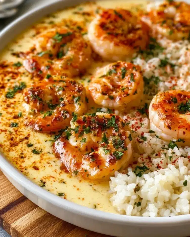 Delicious garlic butter shrimp served over rice for a flavorful dining experience.