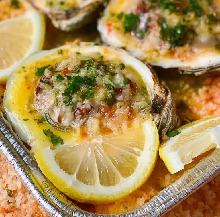Delicious Garlic Lemon Butter Oysters served on a plate with fresh herbs