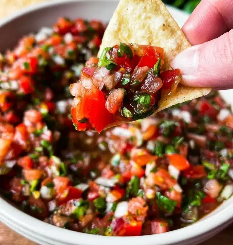 Bowl of vibrant homemade salsa made with fresh ingredients