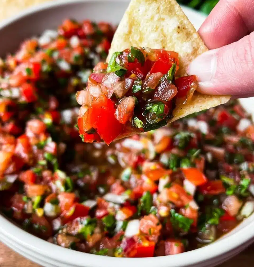 Bowl of vibrant homemade salsa made with fresh ingredients
