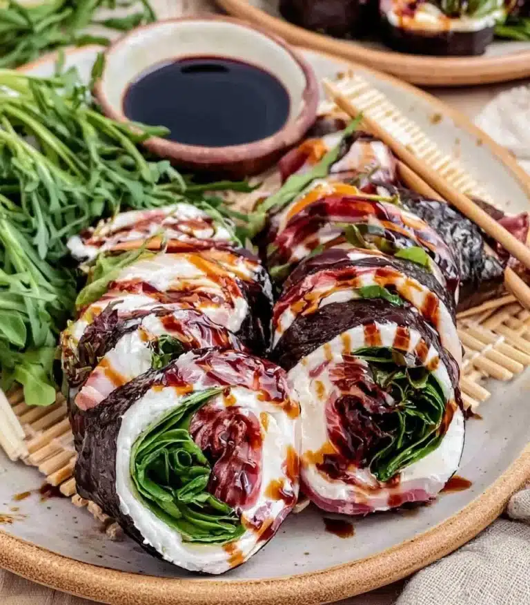 Delicious Italian sushi roll featuring fresh ingredients and vibrant presentation.