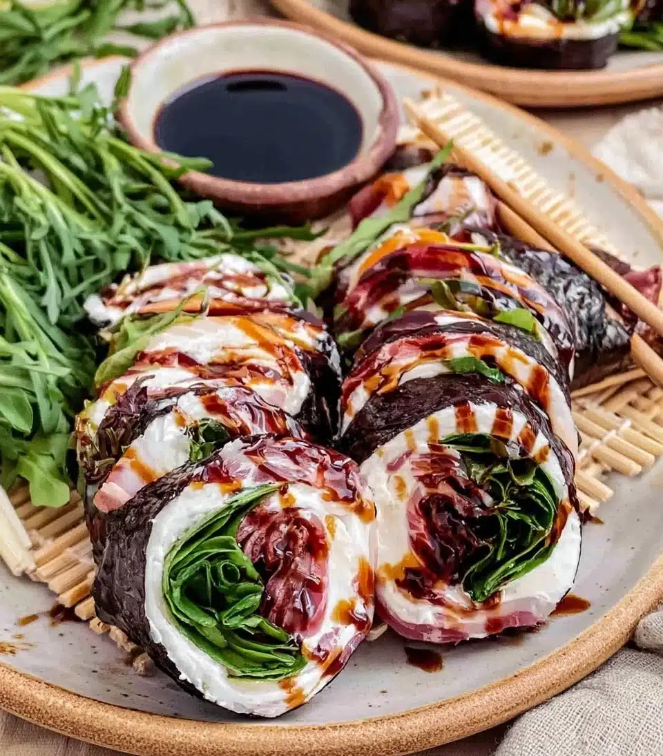 Delicious Italian sushi roll featuring fresh ingredients and vibrant presentation.