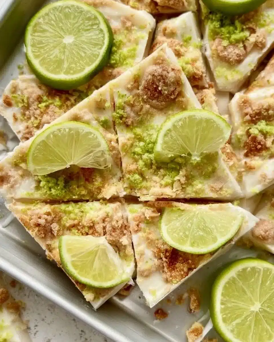 Delicious Key Lime Pie Yogurt Bark served on a platter