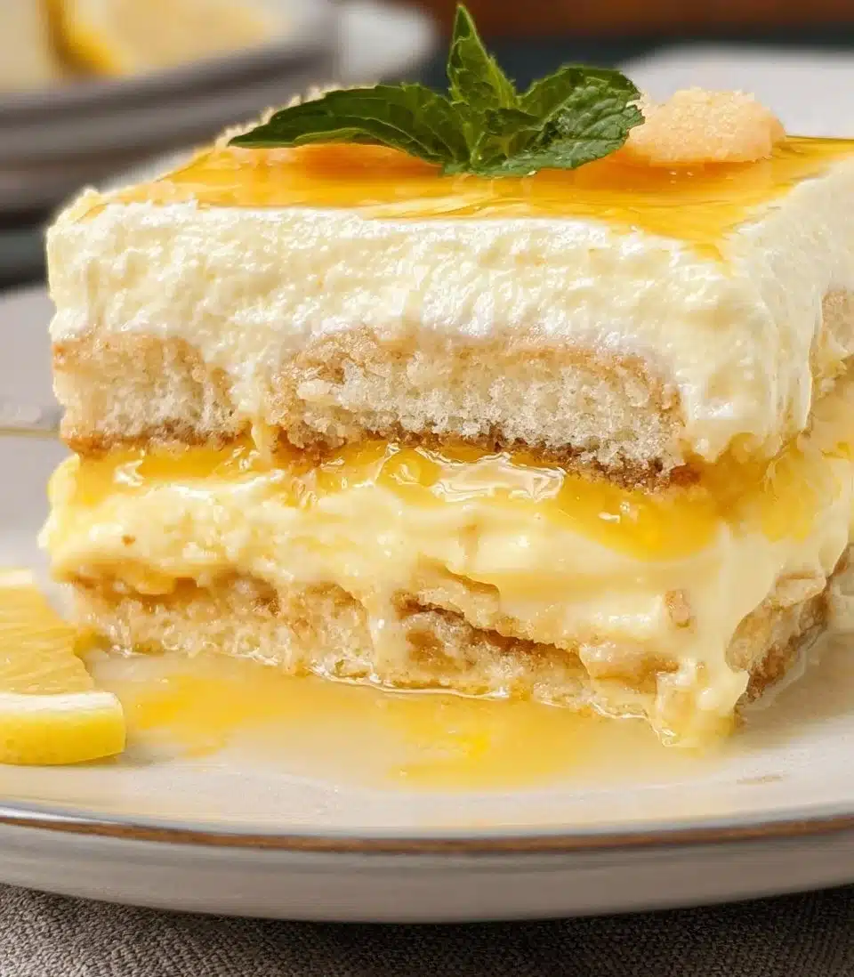 Delicious Limoncello Tiramisu dessert with citrus flavors and coffee layers
