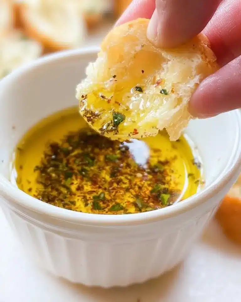 Delicious olive oil bread dip served with warm, crusty bread.