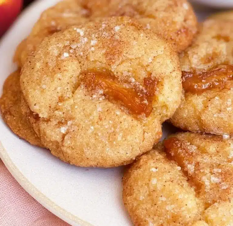 Freshly baked peach cookies with golden edges and peach pieces