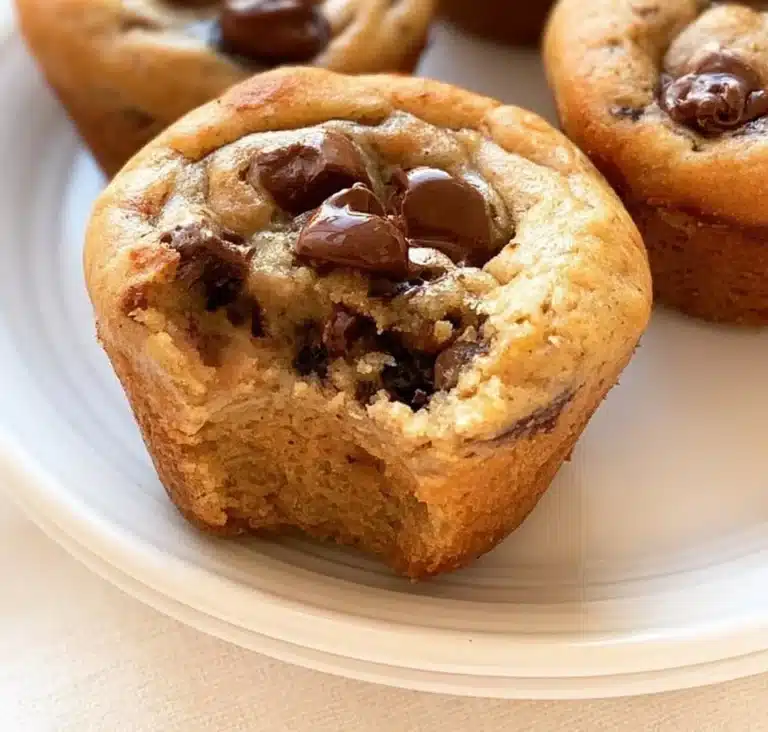 Freshly baked Peanut Butter Banana Muffins on a wooden table